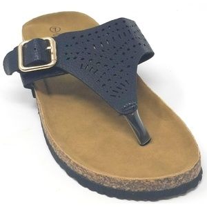 Women Cushioned Cork Thong Sandals in Black HK7103